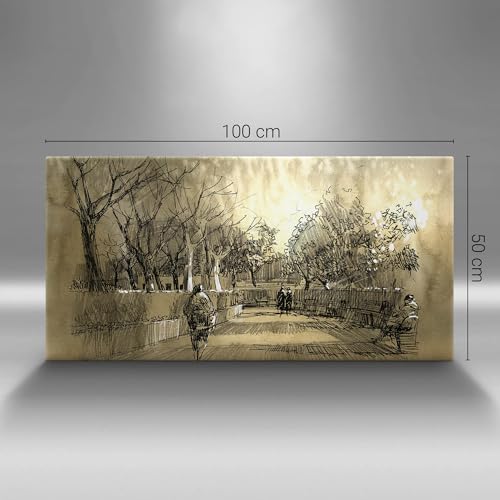 Croquis parc et arbres en sépia tableau photo sur toile 120x60