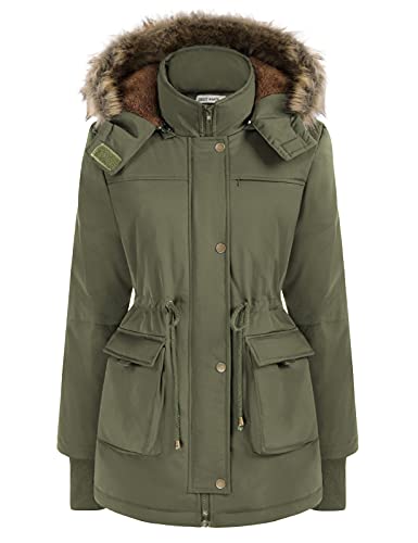 Grace Karin Women Casual Faux Fur Zip Pockets Quilted Parka Jacket Puffer Coat Army Green Xl #TOP16