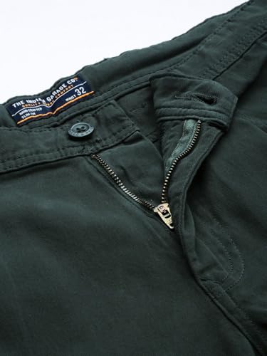Image of The Indian Garage Co Men Slim Fit Solid Mid-Rise Stretchable Cargos