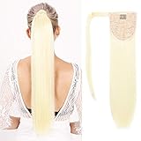 SEIKEA Wrap Around Ponytail Straight Hair Extension Clip in 28 Inch Synthetic Hairpiece - Bleach Blonde