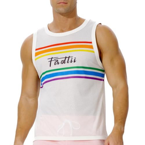 FIROTTII Mesh Tank Top Men Sleeveless Muscle Fishnet Shirt Mens Crop Top