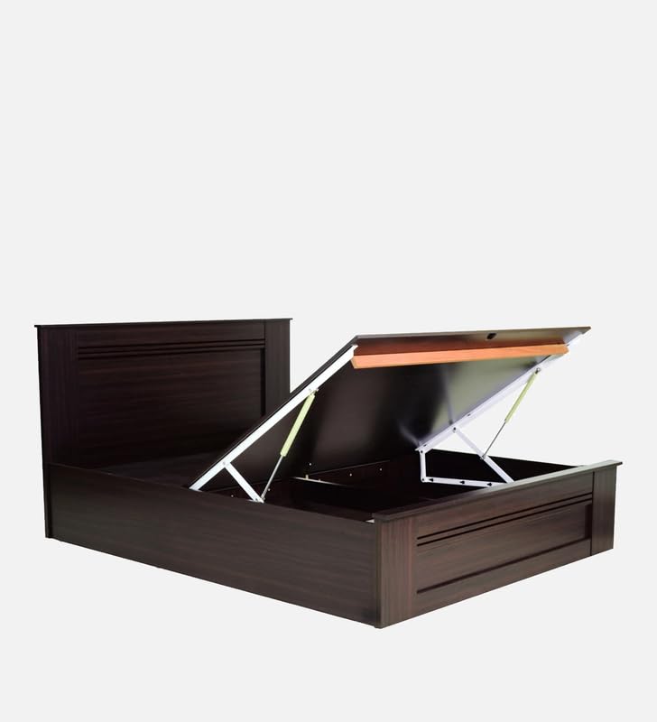 Image of Mintwud Pepperfry Engineered Wood King Size Bed with Hydraulic Storage | Wooden Double Bed Cot Palang Furniture with Headboard for Home Bedroom Living Room and Hotel (Walnut Finish)