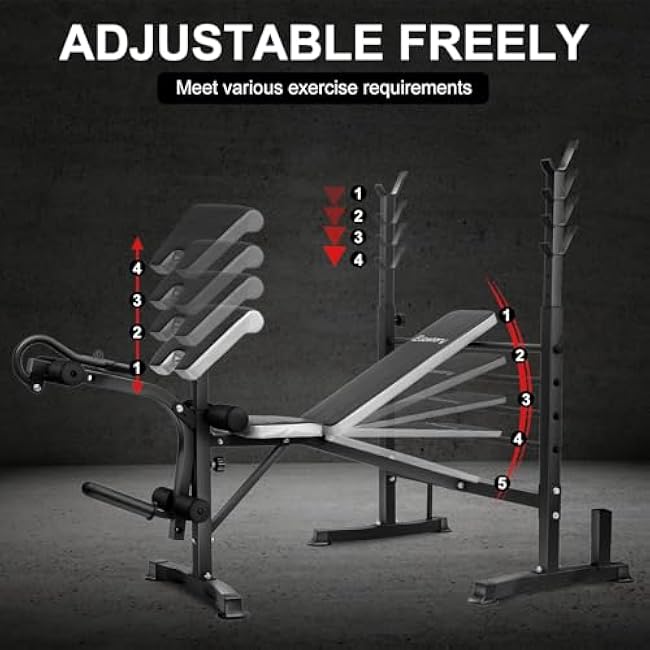Edostory Olympic adjustable Weight Bench Set, Workout Equipment for Home Workouts, Bench Press with Preacher Curl, Leg Developer, Home Gym Full Body Workout
