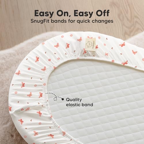 Image of 2-pk Waterproof Bassinet Sheets Girls, Boys, Cotton - 33x17 Universal Bassinet Mattress Pad Protector Cover, Compatible with Graco,Baby Delight,Chicco,Halo Bassinest Swivel Sleeper Fitted(Butterflies)