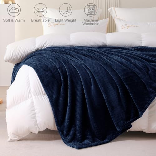 Yebeda Kuscheldecke Superweiche und Warme Fleecedecke für Sofa, Couch und Bett mit Waffel Muster, Kuschelige Angenehme Decke Wohndecke Sofadecke, 150x200 cm, Marineblau