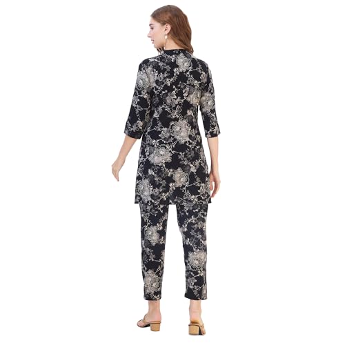 Image of AV2 Women Cotton Maternity|Nursing|Feeding Printed Tunic & Bottom Coord Set Black Small 2426