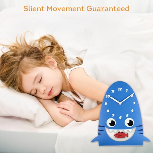 Lily's Home Shark-Shaped Wall Clock with Fish Pendulum - Playful 10.8'' Room Decor for Kids - Battery-Powered - Ideal Gift for Birthdays & Holidays - Fun Bedroom, Living Room, or Nursery Accent