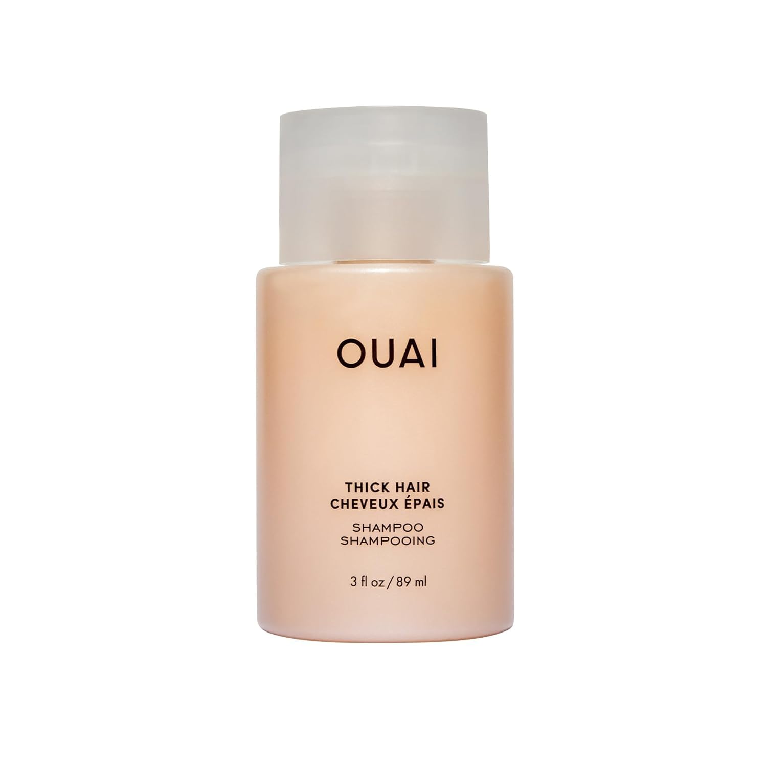 OUAI Shampooing épais format voyage – kératine, racine de guimauve, beurre de karité et huile d'avocat pour cheveux épais – fortifie, hydrate – sans paraben, phtalate, sulfate – 89 ml