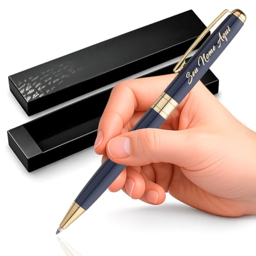 Crown Treasure Caneta Esferográfica Personalizada Diversas Cores com Gravação de Nome e Símbolo Luxo + Estojo Crown (AZUL)