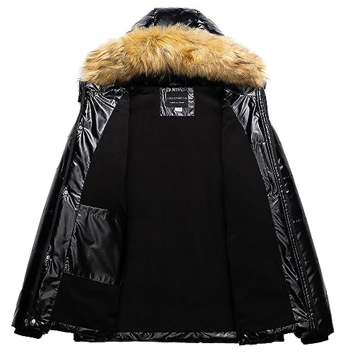 CREATMO US Men's Big and Tall Puffer Jacket Waterproof Winter Coats Fleece Lined Detachable Fur Hood Available In 2X To 6X3