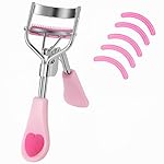 Stainless Steel Eyelash Curler with Built-in Comb Pinch Pain-Free Suitable for Any Eye Shapes and Sizes, with 5 Silicone Refill Pads (Light Pink)