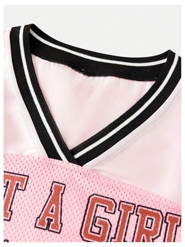 Girl's Leopard Bow Graphic Mesh Jersey Y2K Color Block Short Sleeve V Neck Tee Shirts3