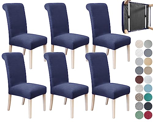SPRINGRICO 6 Pack Dining Room Chair Covers with seat Belt, Stretch Parsons Chair Slipcover Washable Kitchen Dining Chair Cover Removable Seat Protector Set of 6, S3- Navy Blue