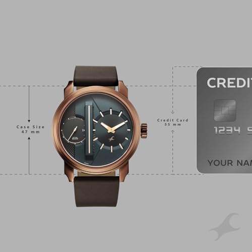 Image of Fastrack Pulse IV with Dark Green Dial Brown Leather Strap Watch for Men - 3341QL01