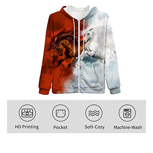 Srcnhim Novelty Horse 3D Print Zipper Hoodie Animal Hoodies Sweatshirt Pullover For Men Women,Red,L #TOP2