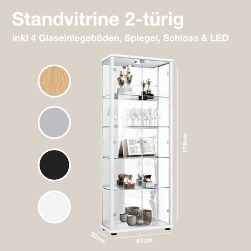 Vitrine K-Möbel 2-türig aus Glas mit LED-Beleuchtung in Weiß