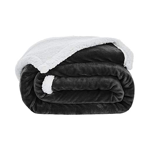 Love's cabin Sherpa Fleece Blanket Twin Size (Black, 60x80 Inches) Fuzzy Plush Throw