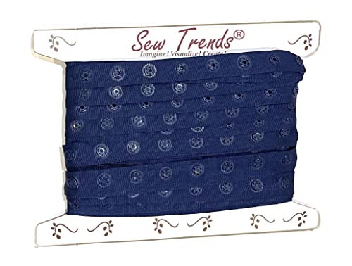 5 Yards Plastic Snap Button Polyester Tape Ribbon Hook & Eye Zipper Popper Press Stud Fastener-Navy Blue #TOP24