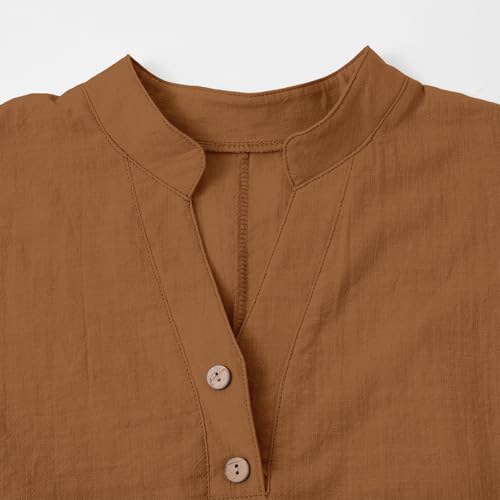 Girls Cotton Linen Shirts Summer Button up V Neck Tunic Blouses 2025 Kids Trendy Lightweight Casual Solid Girls Dressy Tops4
