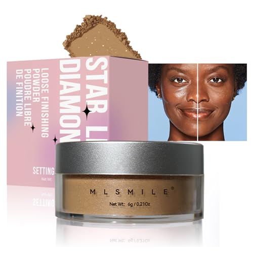 AKARY Dark Brown Setting Powder, Shimmer Finishing Powder Oil Control for Long Lasting Makeup, Lightweight Loose Powder Waterproof Sweatproof Makes Skin Downy, Blurring Powder for Deep Tones, 04