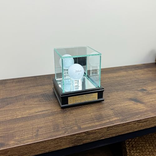 Image of Golf Ball Hole-in-One Display Case with 1 1 /2 inch Sport Moulding | Real Glass Display for Your Hole in One Golf Ball | Add Custom Personalization | Hole in One Golf Ball Display Case