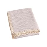 Do What You Love – 100% Cotton Baby Muslin Blanket with Lace, 4 Layer Muslin Baby Blanket, Baby Quilt, Receiving Swaddle Crib Stroller Blanket for Baby Gift, Registry for Newborns (Vanilla Latte)