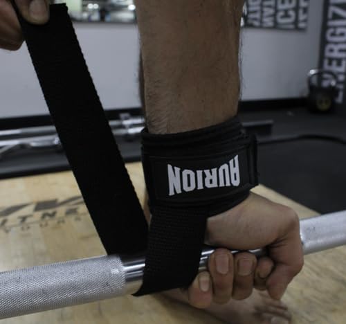 Image of Aurion Heavy-Duty Nylon Wrist Wraps | Professional Strength Wrist Support for Weightlifting, Bench Press & Powerlifting | Adjustable Compression Wraps with Thumb Loop for Men & Women (Black)