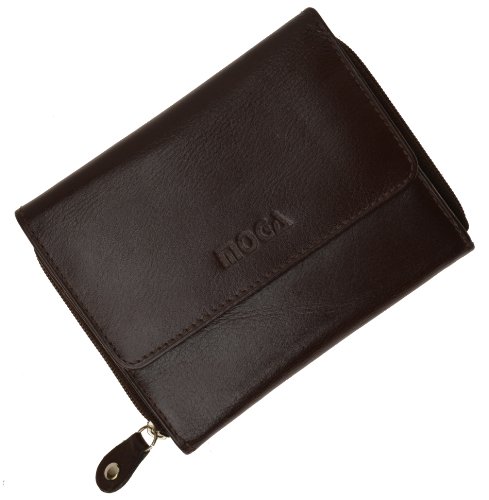 High End Leather Trifold Mens Wallet with Zipper Compartment Moga #92005 (Brown)3