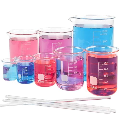 Superlele SUPERLELE201903270001 8Pcs Glass Graduated Beaker Set 25, 50, 100, 200, 250, 400, 500, 1000Ml, Glass Measuring Beakers With 4 Stirring Rods thumb #5