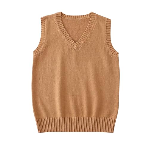 bawilom Womens V Neck Sweater Vest Sleeveless Casual Loose Fit Pullover Sweaters Vests Basic Knit Tank Top Fall Clothes Khaki