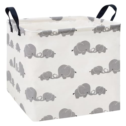 Image of Square Storage Baskets Children Shelves Gift Toy Organizer Room Elephant | Laundry Hamper Collapse Canvas with Handles for Organizing Home Kitchen Children Toys Office Closet Shelf