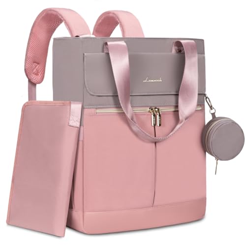 Image of LOVEVOOK Diaper Bag Backpack,Diaper Tote Bag with Insulated Pockets,Baby Bag for Girl Boy with Changing Pad,Large Baby Diaper Bag with Pacifier Case,Anti-Theft Travel Backpack for Women,Pink-Gray