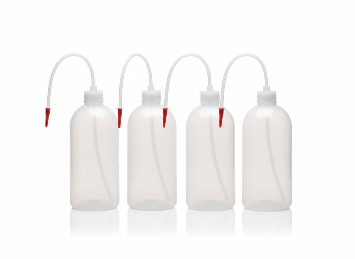 GENXX Laboratory Polypropylene Wash Bottle 250ml (PACK OF 4)– Squeeze Bottle with Angled Red Dispensing Nozzle for Controlled Flow – Ideal for Science Labs, Cleaning, and Industrial Use.-image-18