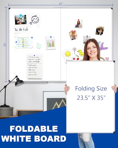 Image of XBoard Magnetic Dry Erase Board 48 x 36 Inch, 4' x 3' Foldable White Board for Wall with Marker Tray, Silver Aluminum Frame Folding Message Presentation Board
