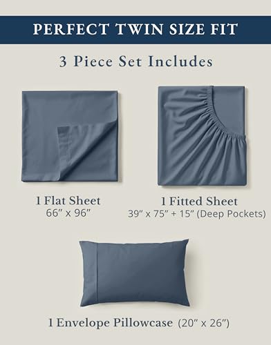 Image of LANE LINEN 100% Organic Cotton Twin Bed Sheet Set, Luxury Hotel Style Fade Resistant Deep Pocket Machine Washable Twin Size Sheet Set, Eco Friendly Mercerized Cotton Sheets- Estate Blue