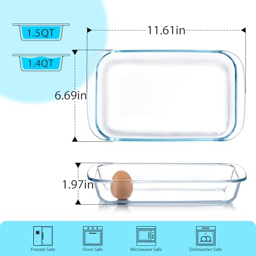 1.5 QT Glass Rectangular Baking Dish for Oven Cooking Casseroles