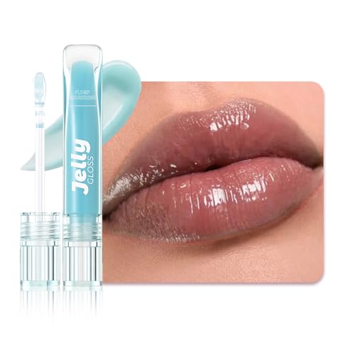 Image of WanTuoluo Jelly Lip Gloss, Soft Lip Tint, Instantly creates a Sheer Glass-like Shine, Cool Blue Red Rose Mocha Bean Chocolate Brown Colors, Smoothing, Moisturizing, Plump and Hydrated (B01)