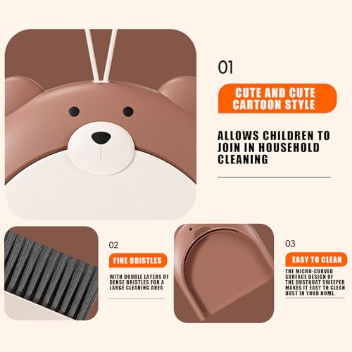 Besen und Staubpan - Kompaktpinsel und Pfanne, Handheld -Staubschange mit geschwungenem Pinsel | Desktop Pinsel Pfanne Set Cute Bear Design Keyboard Feiern kompaktes Besen Dustpan Kit – Bild 7