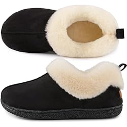 HomeTop Women's Closed-back Slippers Faux Wool Warm Non Slip Outdoor Indoor House Shoes with Fuzzy Collar