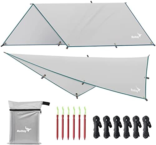ROTTAY Waterproof Camping Tarp, Lightweight Hammock Rain Fly Sunshade, Tent Footprint Backpacking Tarp for Camping, Hiking and Outdoor Activities