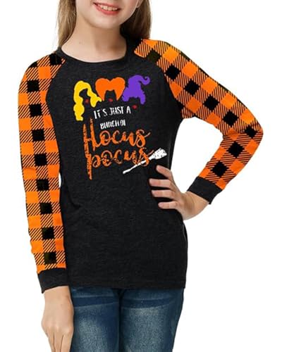 Remimi Girls Halloween Shirts Buffalo Plaid Raglan Tee Cute