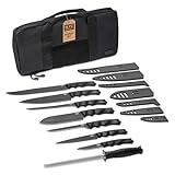 DFACKTO 16-PC Basecamp Tactical Chef Knife Set - Off Grid Camping & Cooking Knives for Combat Sustainability - G10, Full Tang, Sheaths, Black Travel Case