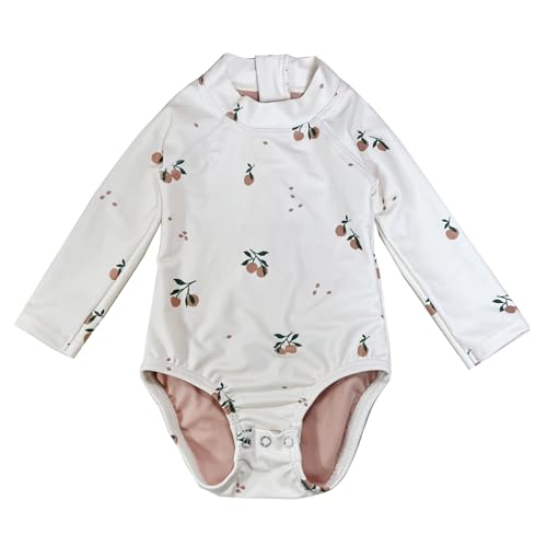 Image of Infant Baby Girls One Piece Swimsuit Long Sleeve Bathing Suit SPF Zipper Rash Guard Pink Cherry Beach Wear with Snaps