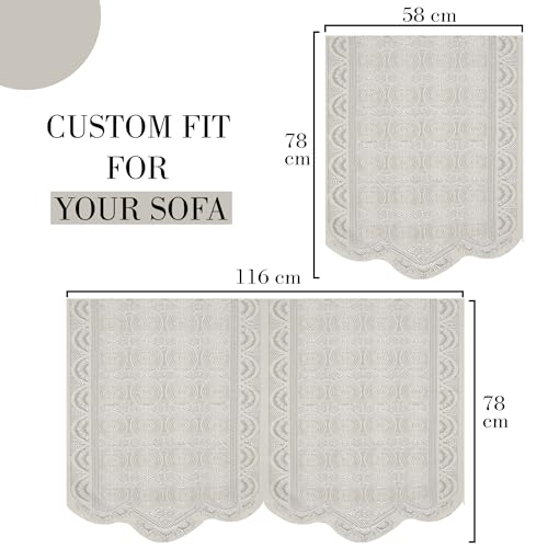 Image of Kuber Industries (Set of 6) Stylish & Durable Cotton Sofa Covers 2+1 Seater | Washable Sofa Protector /Mat & Slipcover for Living Room & Office | Plain Circle - Off White