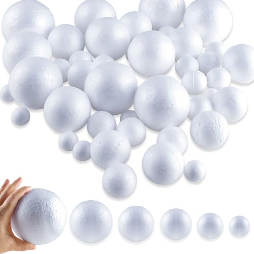 Fellibay 72 Pieces White Foam Balls, 6 Sizes Polystyrene Craft Foam Balls for Art, Craft, Household, School Projects, Party Decoration (72pcs-6 Sizes)