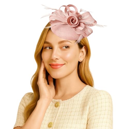 C.Garopl Fascinators Hats Women Vintage Wedding Fashion Headband Clip Church Cocktail Dresses Headwear Tea Party (Pink-02)