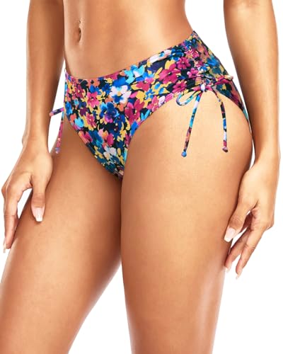 Image of Daci Women Mid Waist Bikini Bottoms - Full Coverage Swim Bathing Suit Bottom Side Tied Swimsuit Bottoms