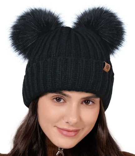 Creekstone Double Pom Pom Beanie Winter Hats for...