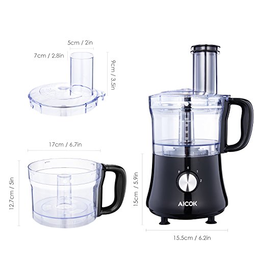 Aicok 5-Cup Food Processor, 3 Speeds 500W, Electric Food Chopper with Stainless Steel reversible slicing/shredding disc & mixing/chopping blade