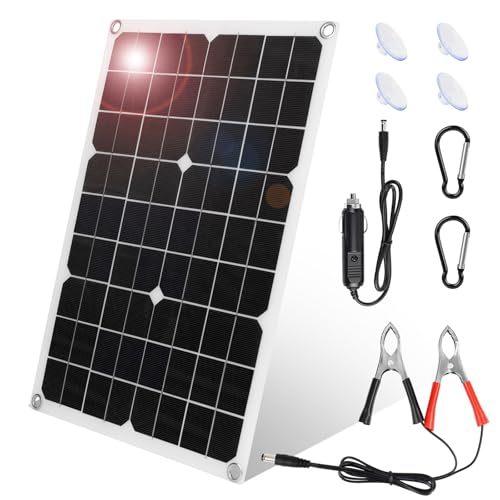 KWODE 18W Pannello Solare Caricatore di Mantenimento 2-Port USB, Carica Batteria per Auto, Alimentazione di Emergenza a Pannello Solari Portatile con Adattatore a Coccodrillo per Camion, Moto